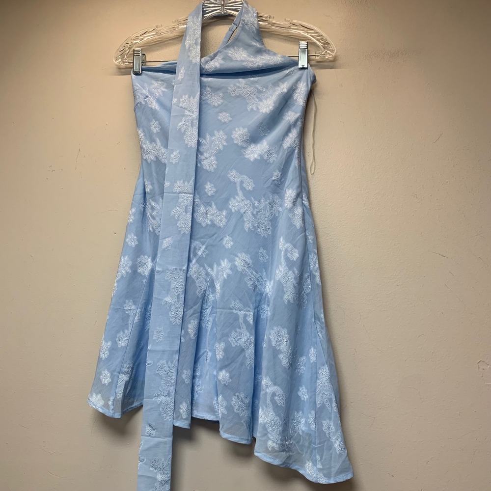 Wild Fable Halter Dress Women XXS Blue New Floral Asymmetrical Mini‎ Dress 12659